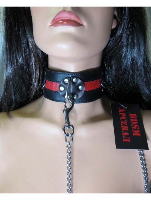 Металлический поводок с кожаной ручкой - БДСМ Арсенал - купить с доставкой в Химках