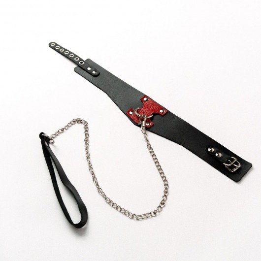 Черный широкий ошейник с красным декором и поводком - Crazy Handmade - купить с доставкой в Химках