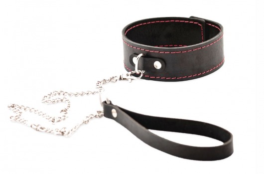 Черный широкий ошейник с красной строчкой и поводком - Crazy Handmade - купить с доставкой в Химках
