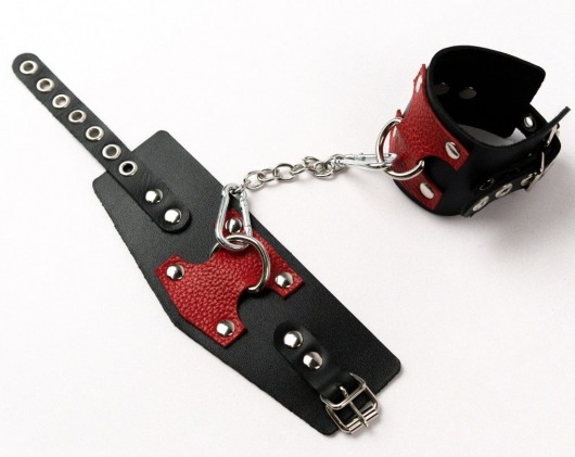 Черные кожаные оковы с красными вставками - Crazy Handmade - купить с доставкой в Химках