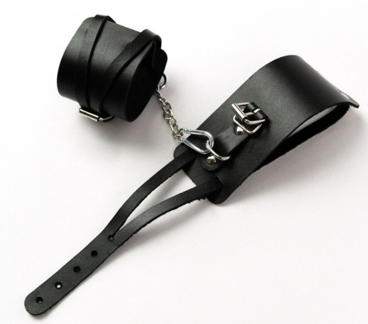Черные кожаные оковы с креплением в виде веревочек - Crazy Handmade - купить с доставкой в Химках