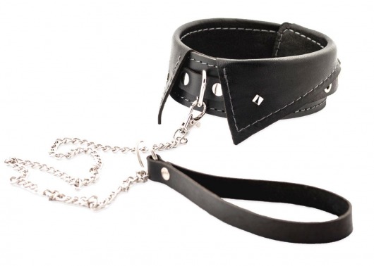 Черный ошейник-воротничок с металлическим поводком - Crazy Handmade - купить с доставкой в Химках
