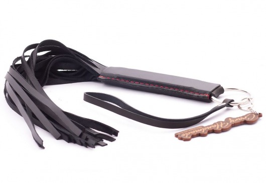 Черная кожаная плеть с удобной ручкой - 50 см. - Crazy Handmade - купить с доставкой в Химках