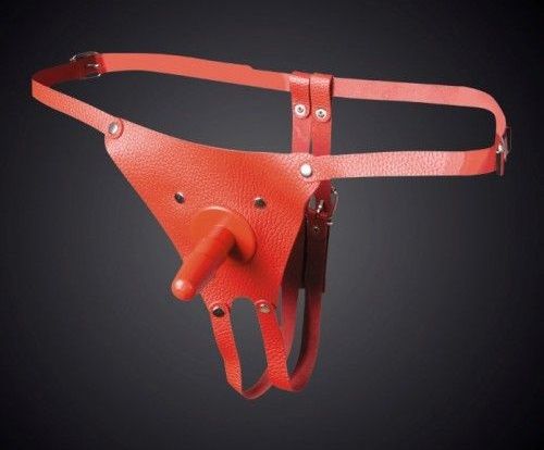 Красные кожаные универсальные трусики со штырьком для насадок - Sitabella - купить с доставкой в Химках