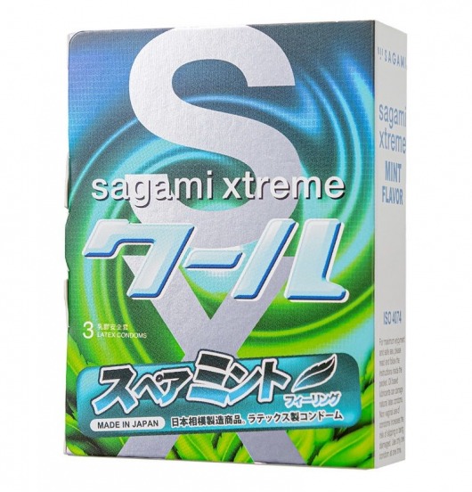 Презервативы Sagami Xtreme Mint с ароматом мяты - 3 шт. - Sagami - купить с доставкой в Химках