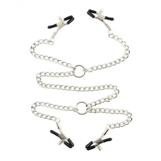 Серебристые зажимы для сосков и половых губ на тонкой цепочке - Notabu - купить с доставкой в Химках