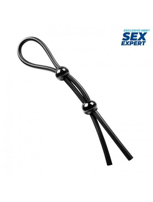 Черное силиконовое лассо с двумя шариками для утяжки - Sex Expert - в Химках купить с доставкой
