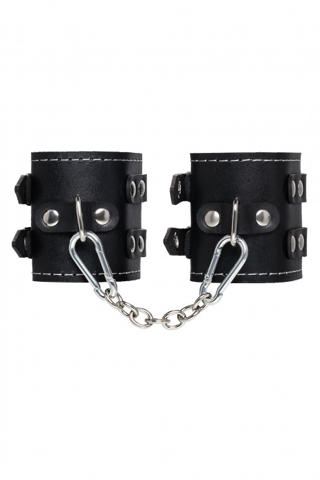 Черные кожаные наручники с двумя ремнями и красной подкладкой - Pecado - купить с доставкой в Химках