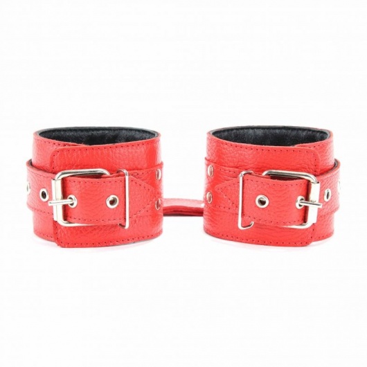 Красные кожаные наручники с клепками - БДСМ Арсенал - купить с доставкой в Химках