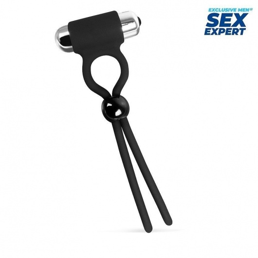Черное эрекционное кольцо-лассо с вибрацией - Sex Expert - в Химках купить с доставкой