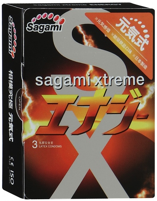 Презервативы Sagami Xtreme ENERGY с ароматом энергетика - 3 шт. - Sagami - купить с доставкой в Химках