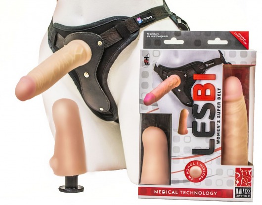 Телесный страпон Harness LESBI с вагинальной пробкой - 16,5 см. - LOVETOY (А-Полимер) - купить с доставкой в Химках