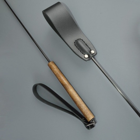 Черный кожаный стек с деревянной рукоятью - 69 см. - Sitabella - купить с доставкой в Химках