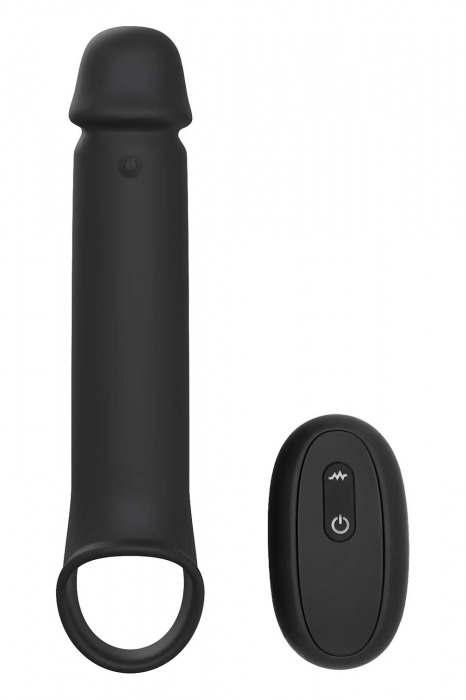 Черная насадка-удлинитель с вибрацией Vibrating Extender With Remote - Dream Toys - в Химках купить с доставкой