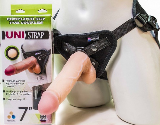 Страпон-унисекс с двумя насадками UNI strap 7  Harness - 19 и 16 см. - LOVETOY (А-Полимер) - купить с доставкой в Химках