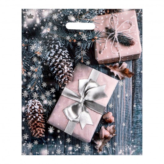 Новогодний пакет с принтом в виде подарков и вырубной ручкой (45х38 см) - Сима-Ленд - купить с доставкой в Химках