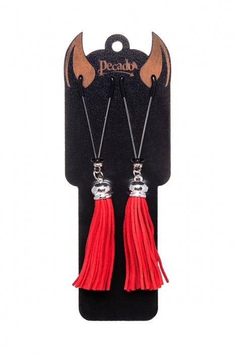 Зажимы на соски «Вилки» с красными кисточками из замши - Pecado - купить с доставкой в Химках
