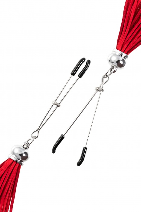 Зажимы на соски «Вилки» с красными кисточками из замши - Pecado - купить с доставкой в Химках