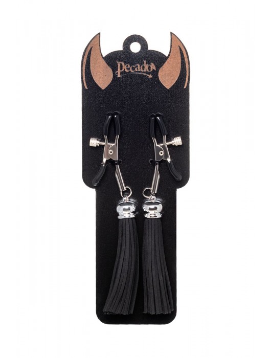Зажимы на соски «Прищепки» с черными кисточками из замши - Pecado - купить с доставкой в Химках