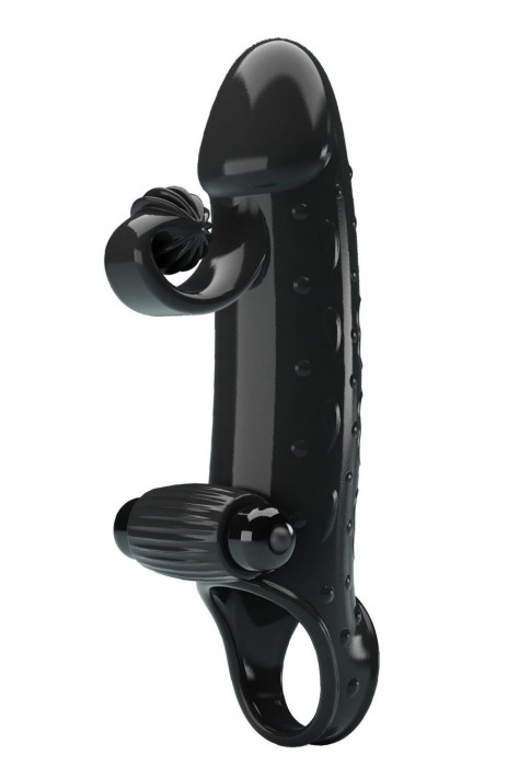 Черная вибронасадка на пенис с подхватом мошонки - 20 см. - Baile - в Химках купить с доставкой