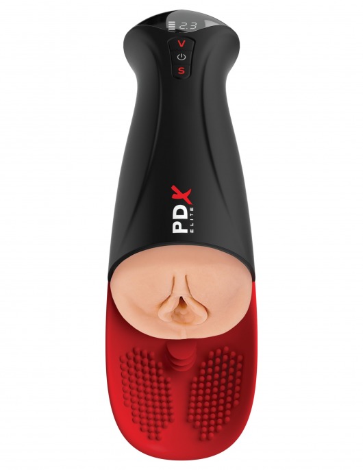 Телесный мастурбатор-вагина в черной колбе с вибрацией Fuck-O-Matic Pro XL - Pipedream - в Химках купить с доставкой