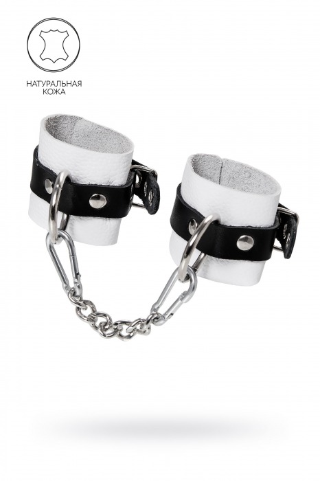Бело-черные кожаные наручники с одним ремешком с люверсами - Pecado - купить с доставкой в Химках