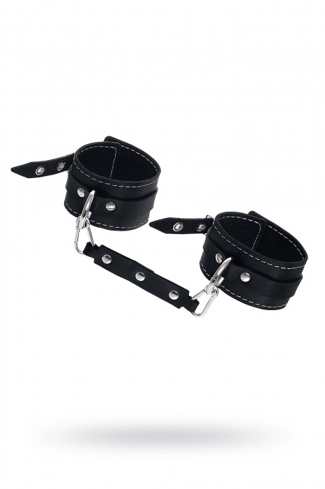 Черные двухслойные кожаные оковы с белой строчкой - Pecado - купить с доставкой в Химках