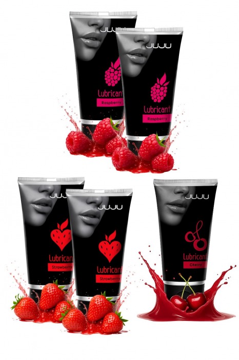 Набор из 5 съедобных лубрикантов JUJU (клубника х 2, малина х 2, вишня) - JuJu - купить с доставкой в Химках