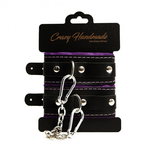 Черно-фиолетовые скругленные наручники с мягкой подкладкой - Crazy Handmade - купить с доставкой в Химках