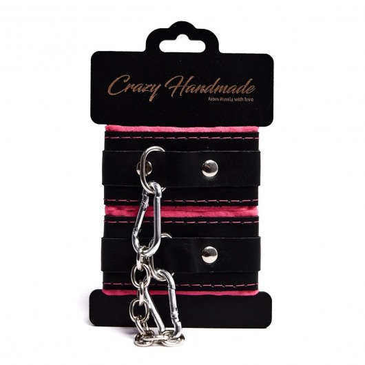 Черно-розовые скругленные наручники с мягкой подкладкой - Crazy Handmade - купить с доставкой в Химках