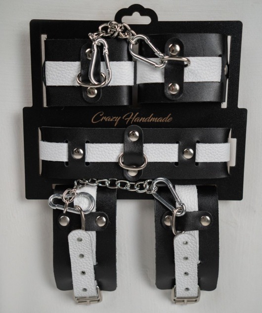 Набор фиксаторов из черной и белой натуральной кожи - Crazy Handmade - купить с доставкой в Химках