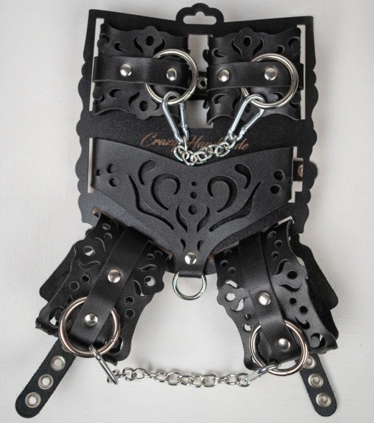 Черный ажурный кожаный набор фиксаций - Crazy Handmade - купить с доставкой в Химках