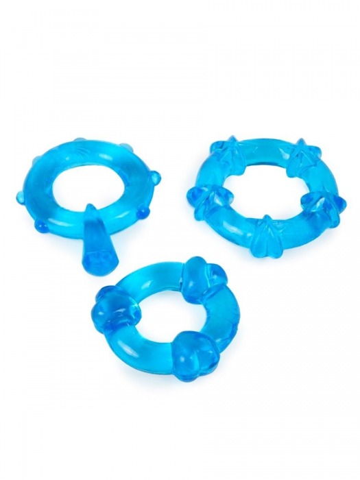 Набор из 3 синих эрекционных колец с различным рельефом - Erowoman-Eroman - в Химках купить с доставкой
