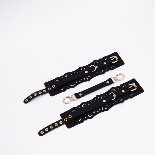 Черный кожаные оковы с узорами и золотистой фурнитурой - Crazy Handmade - купить с доставкой в Химках