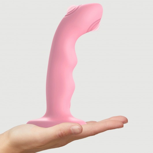 Розовая насадка-стимулятор Strap-On-Me Tapping Dildo Wave - Strap-on-me - купить с доставкой в Химках