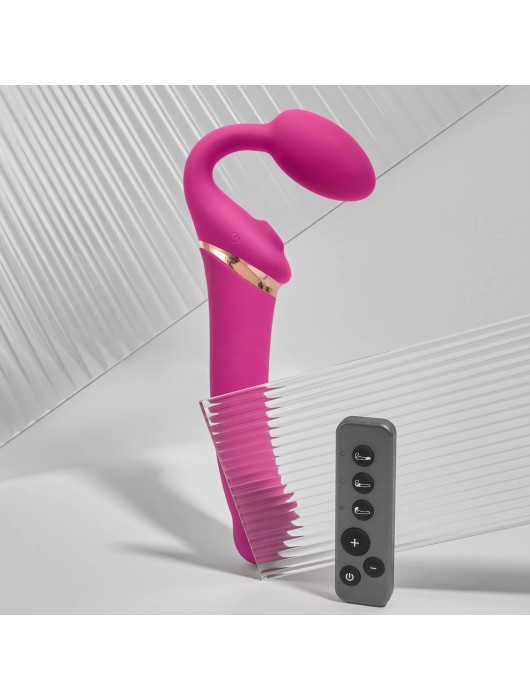 Ярко-розовый безремневой страпон Multi Orgasm Bendable Strap-On size XL с клиторальной стимуляцией - Strap-on-me - купить с доставкой в Химках