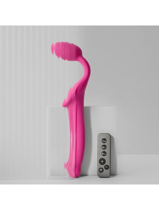 Ярко-розовый безремневой страпон Strap-on-me Vibrating Bendable Strap-On size XL - Strap-on-me - купить с доставкой в Химках