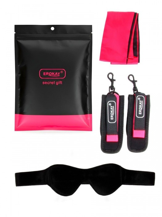 Черно-розовый эротический набор: маска, наручники и повязка - Erokay - купить с доставкой в Химках