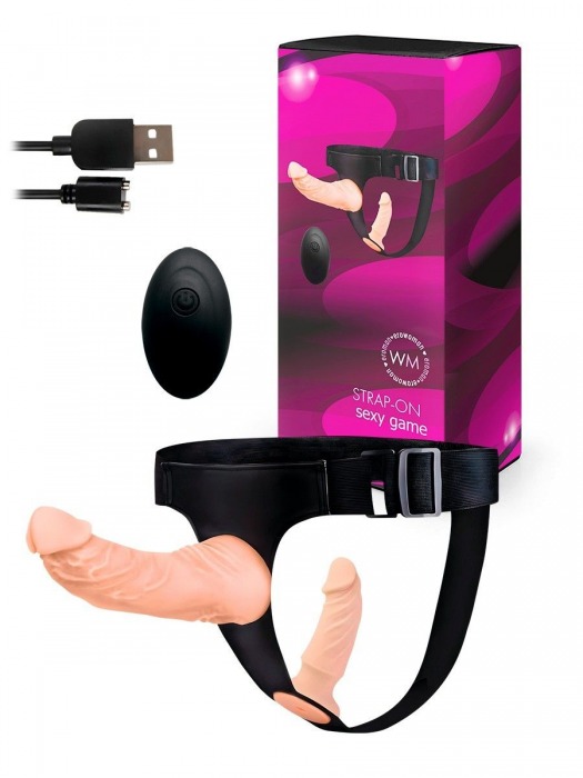 Женский страпон с 2 насадками, вибрацией и пультом ДУ - Erowoman-Eroman - купить с доставкой в Химках