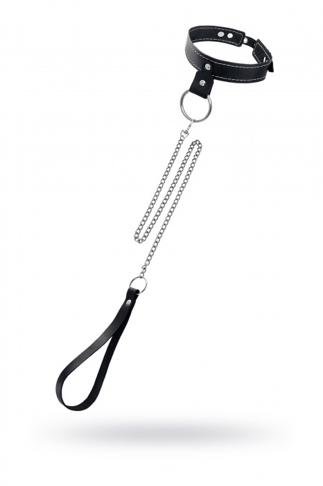 Черный узкий однослойный ошейник с серебристым поводком-цепочкой - Pecado - купить с доставкой в Химках