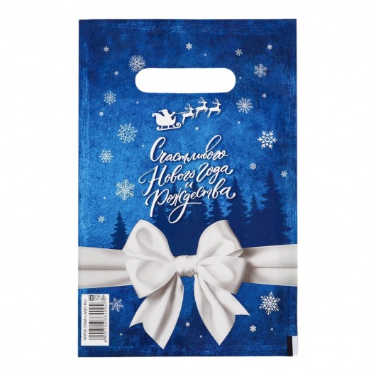Сине-белый подарочный новогодний пакет с вырубной ручкой (20х30 см) - Сима-Ленд - купить с доставкой в Химках