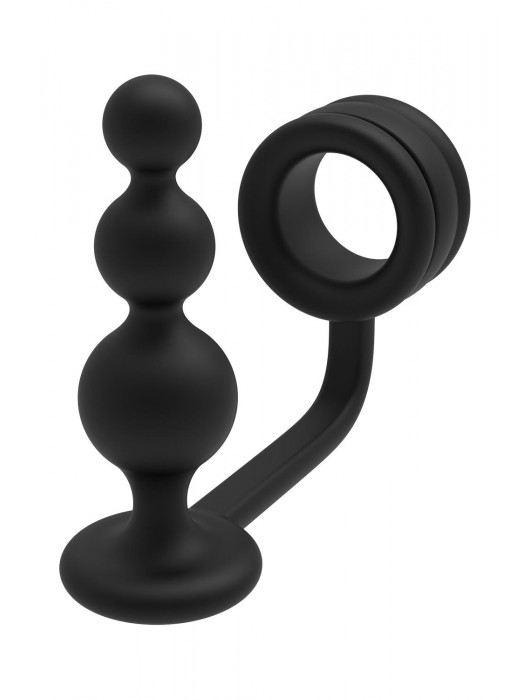Черное эрекционное кольцо с анальной елочкой Cockring With Beaded Anal Plug - Dream Toys - в Химках купить с доставкой