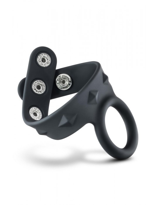 Черное эрекционное кольцо с подхватом мошонки на кнопках VS6 - Blush Novelties - в Химках купить с доставкой