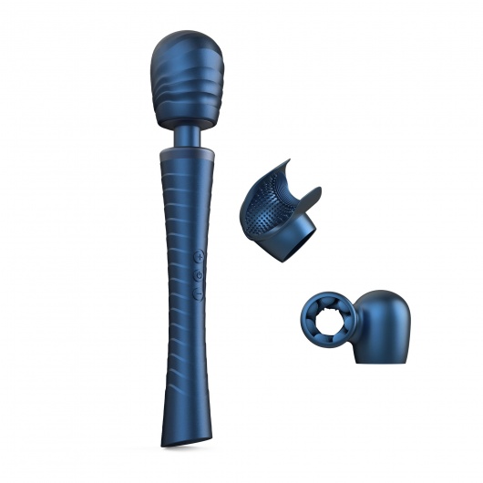 Синий вибромассажёр с насадками Man.wand Edgy - Manwan - в Химках купить с доставкой