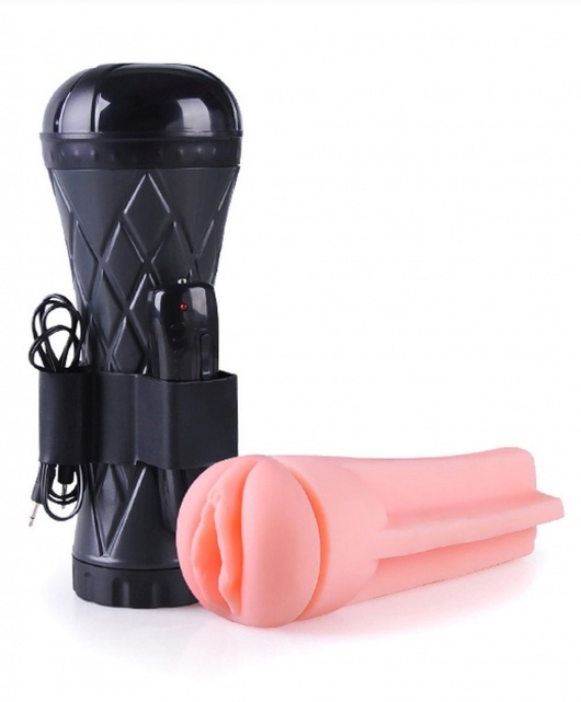 Телесный мастурбатор-вагина в черной колбе с вибрацией - Boys of Toys - в Химках купить с доставкой