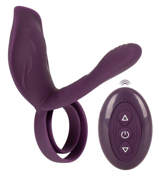 Фиолетовая насадка на член с клиторальным отростком и пультом ДУ RC Couple’s Vibrator 2 - Orion - в Химках купить с доставкой