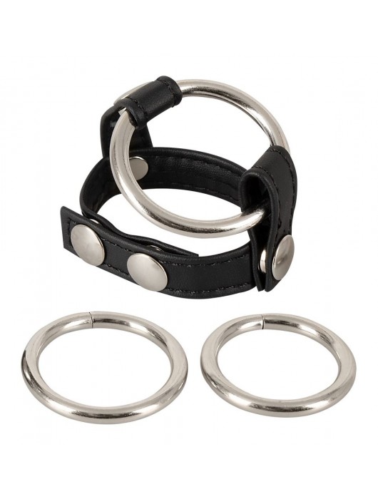 Подхват для мошонки с 3 съемными эрекционными кольцами Leder-Riemen - Orion - в Химках купить с доставкой