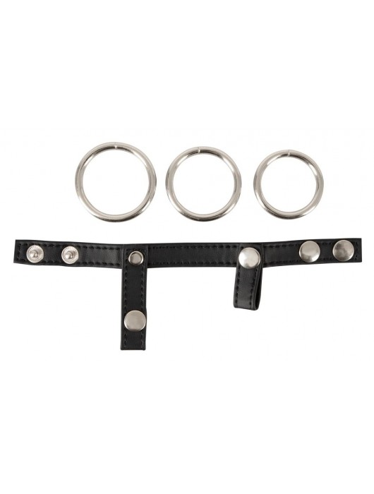 Подхват для мошонки с 3 съемными эрекционными кольцами Leder-Riemen - Orion - в Химках купить с доставкой