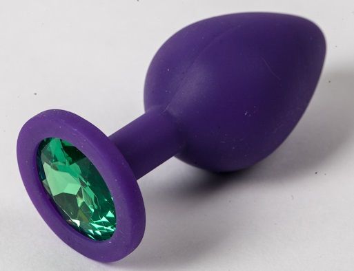 Фиолетовая силиконовая пробка с зеленым кристаллом - 9,5 см. - 4sexdreaM - купить с доставкой в Химках