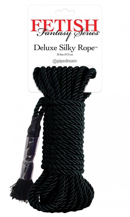 Черная веревка для фиксации Deluxe Silky Rope - 9,75 м. - Pipedream - купить с доставкой в Химках